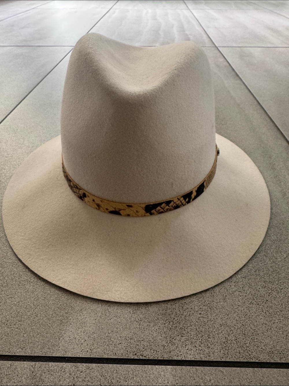 rag & bone Cream Wide-Brim Felt Fedora with Snake-Print Band